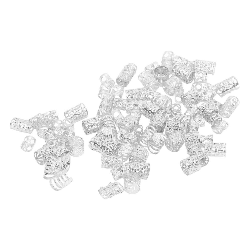 200pcs Dreadlocks Hair Rings Hollow Out Exquisite Patterns Alloy Hair Braiding Jewelry Coils Silver