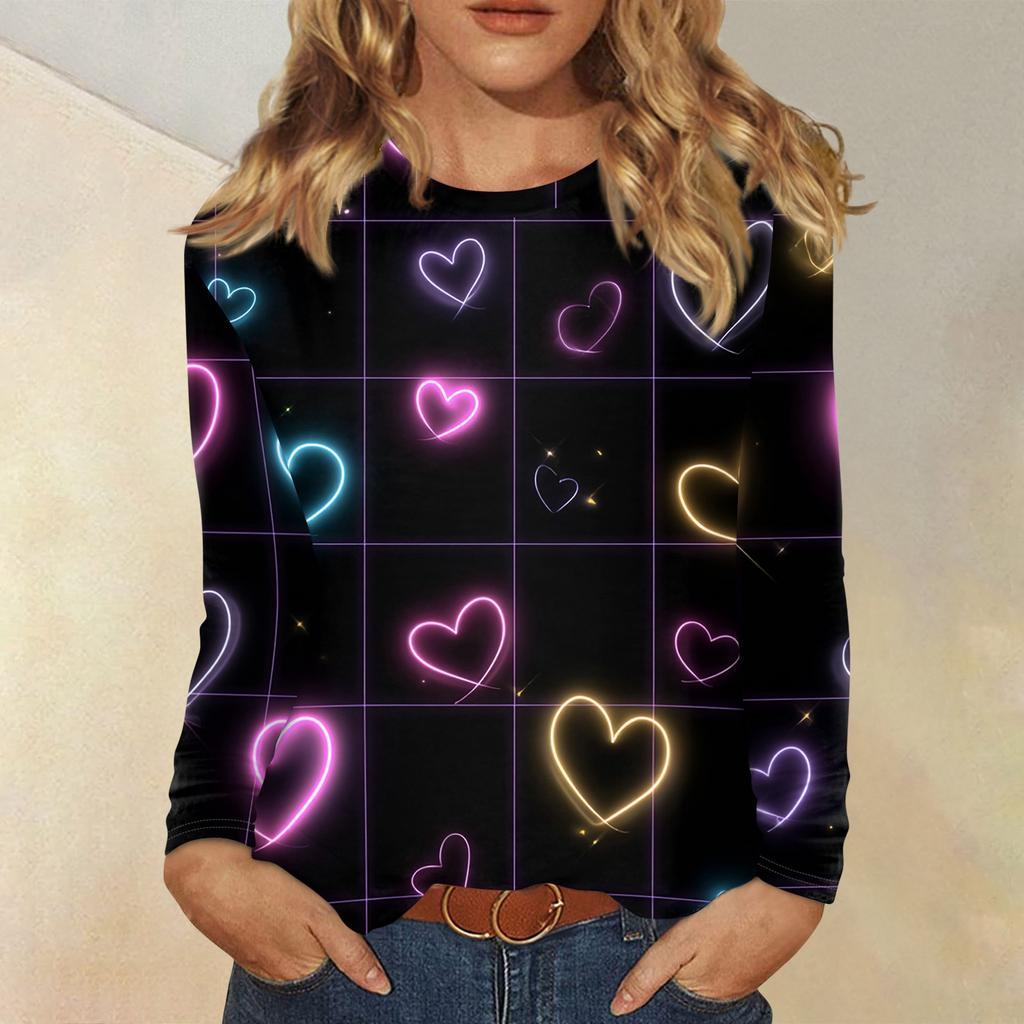 Damernas Alla hjärtans dag Moderiktig hjärtmönstrad rundhalsad långärmad pullovertopp