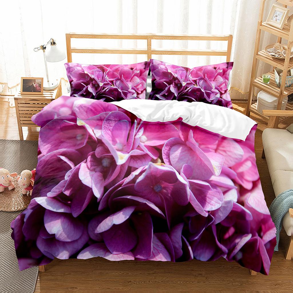 Petal Duvet Cover Set King Queen Full Size Beautiful Flower Pattern Polyester Comforter Cover for Kids Teens Adults Bedding Set