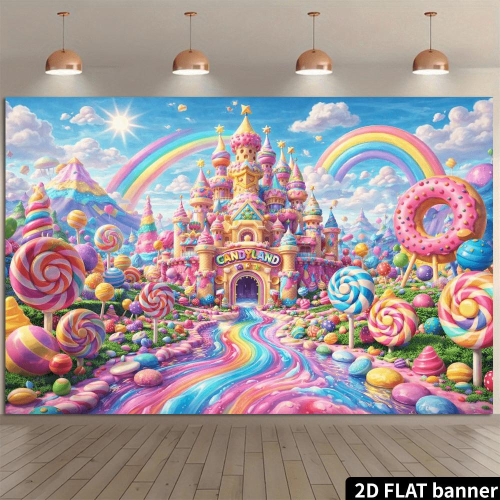 2D Plane Candy Castle Background Fabric - Double Rainbow Doughnut Theme - Wall Decoration - Multi-functional Celebration Items