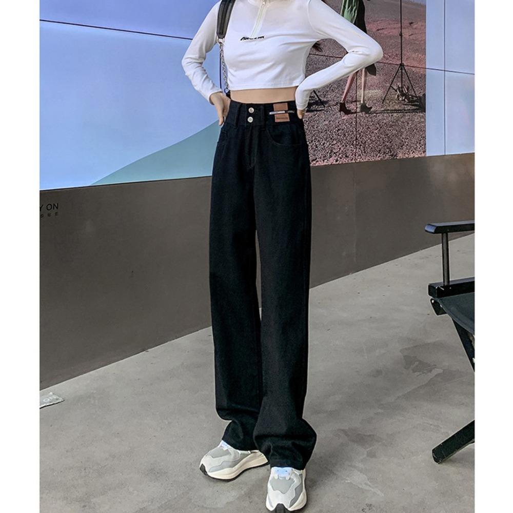 Temperament High Waist Straight Jeans Women's Summer Loose 2025 New Skinny Floor Drape Wide Leg Pants