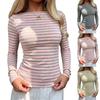 Damen Langarm Gestreiftes T-Shirt Rundhalsausschnitt Schmale Passform Lässiges Basic Oberteil Dehnbarer Weicher Stoff Geeignet für Tägliches Tragen und zum Layering