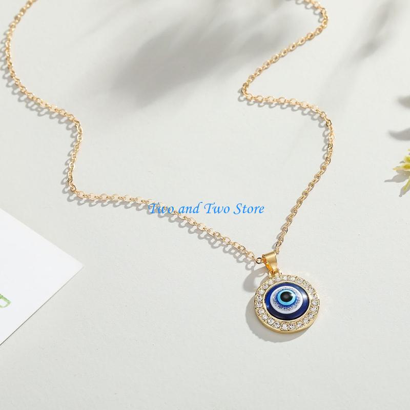 HX6F Dot Diamond Lucky Blue Eye Necklace for Evil Eye Pendant Necklace Turkish for Evil Eye for Protection and Blessing for W