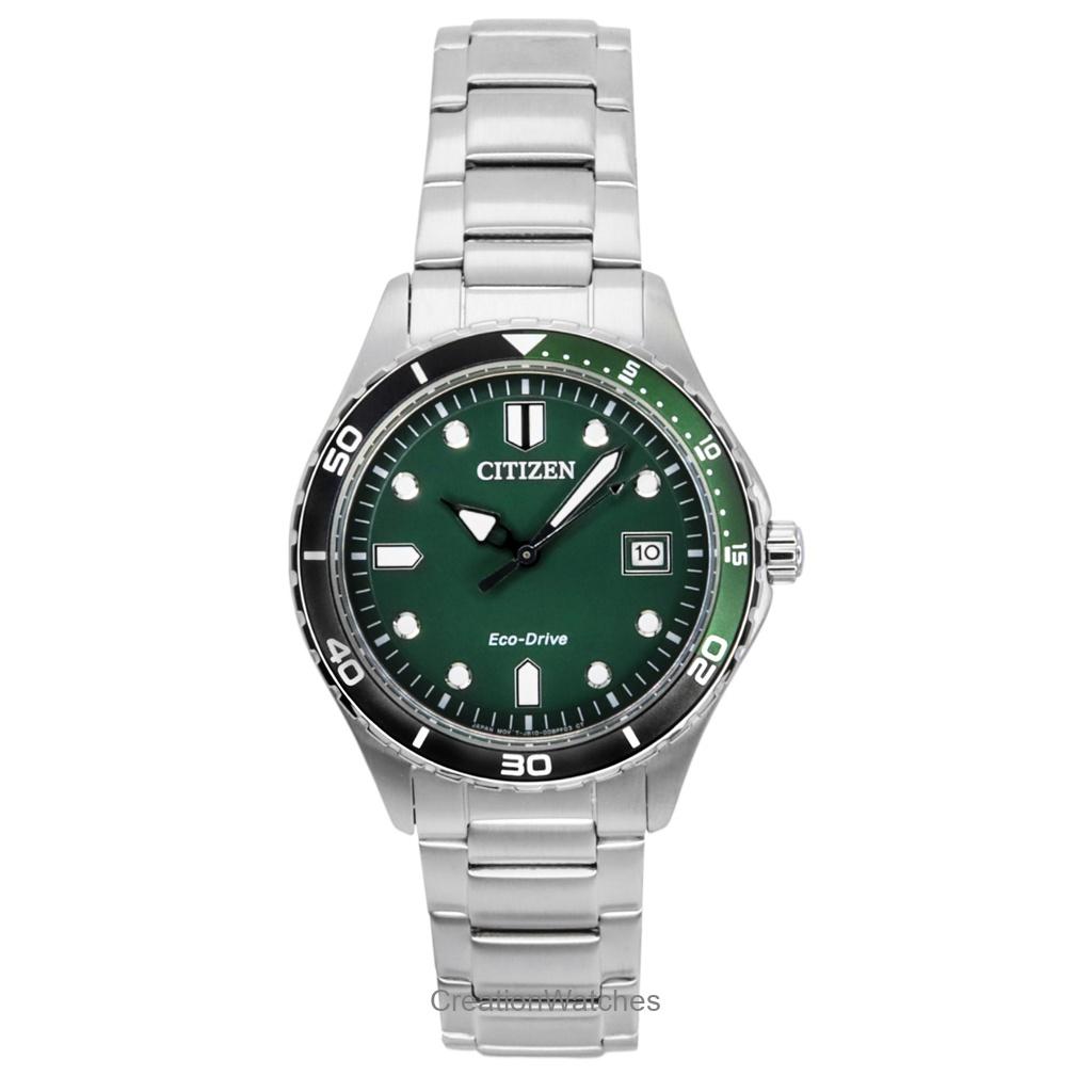 Citizen Eco-Drive Stainless Steel Green Dial AW1828-80X 100M Unisex Watch