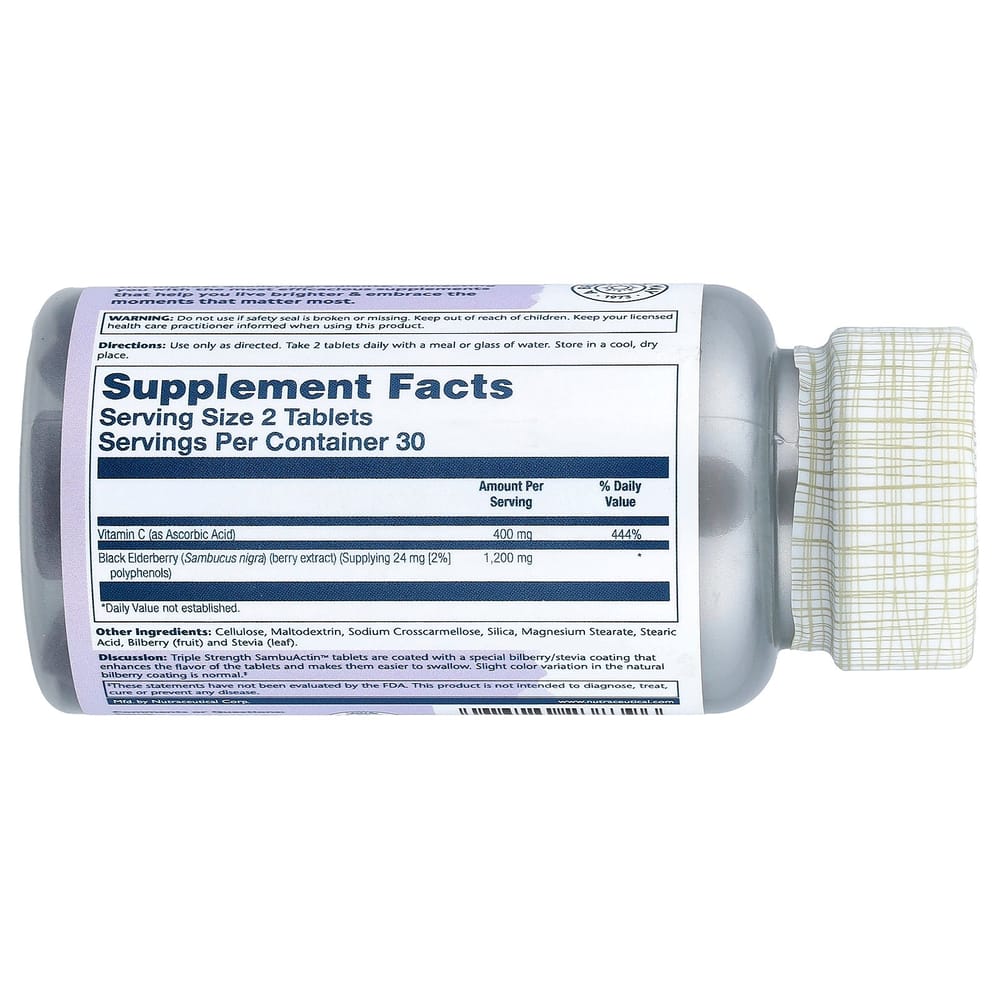 Solaray Triple Strength Black Elderberry with SambuActin & Vitamin C, 60 Tablets