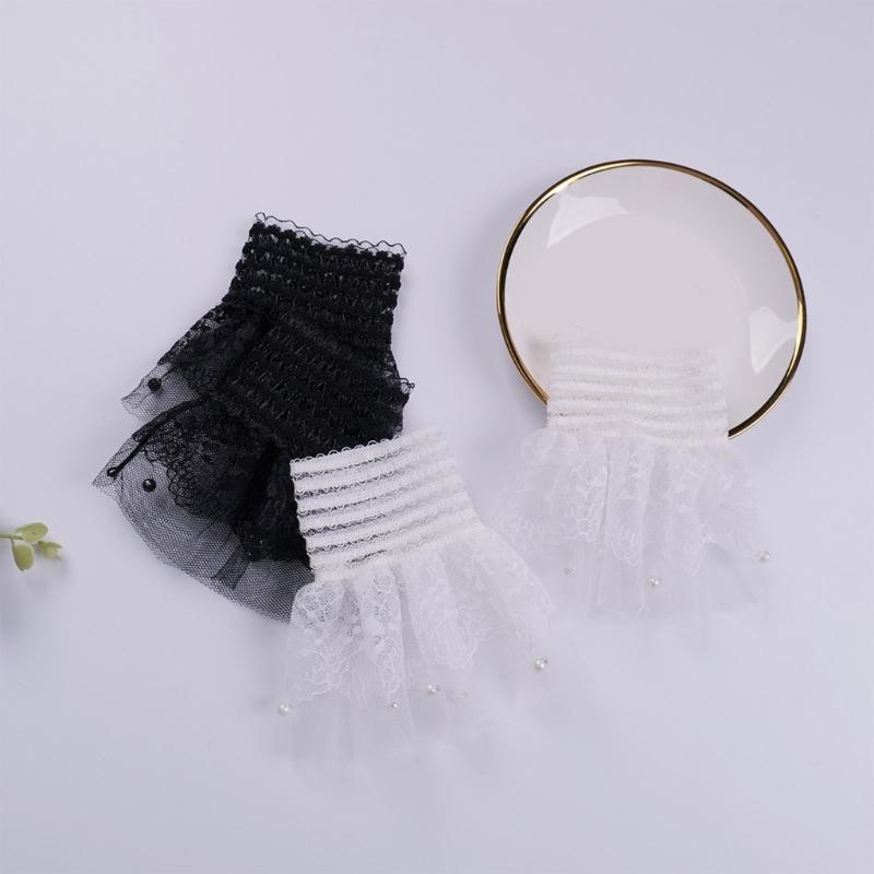 Damen Manschetten Abnehmbare Spitze Rüschen Winter Herbst Hemden Pullover Sweatshirt Falsche Ärmel Weiß