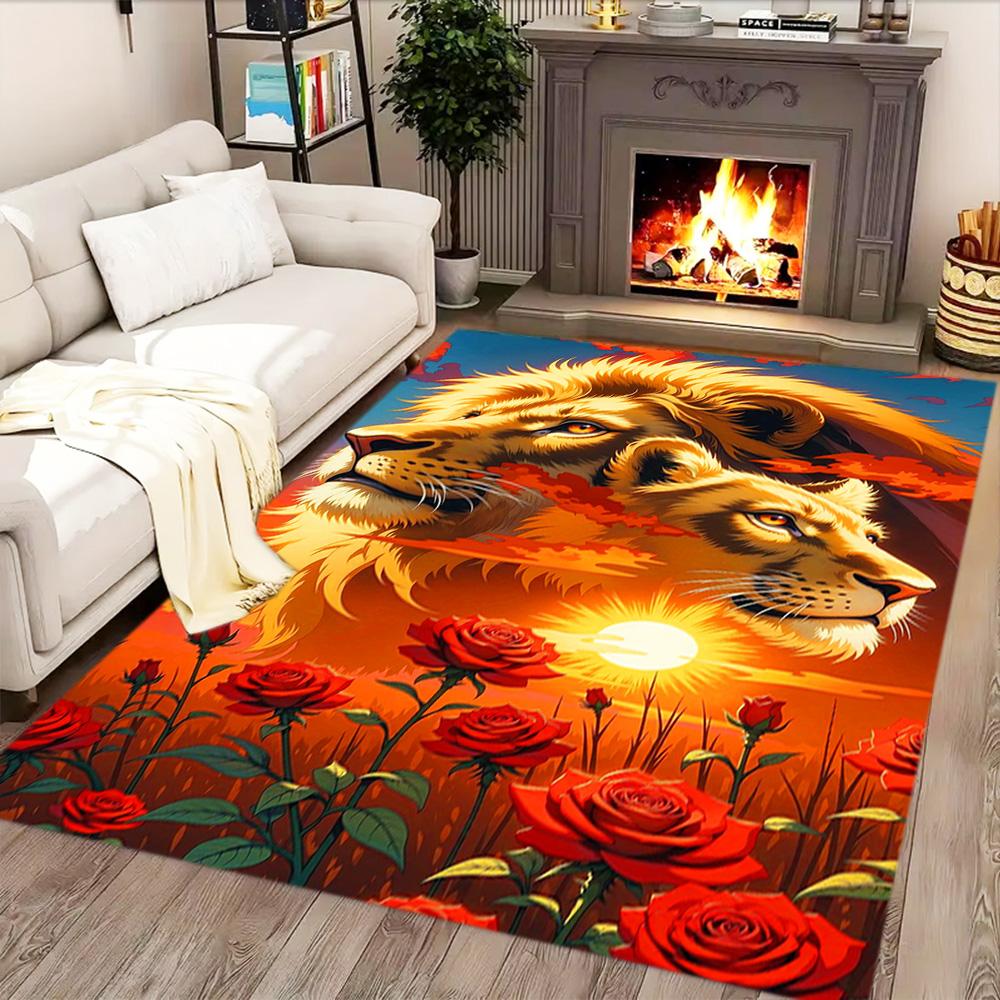 Lion Family In The Forest for Living Room Rug, BedRoom Rug, Study Room Rug, Hallway Decoration, Perfect for Home Decoration or Holiday Gifts