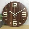 Silent Luminous MDF Wood Wall Clock with Fluorescent Wood Grain Finish