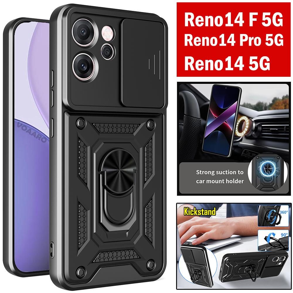Slide Lens Armor Funda for OPPO Reno14 F 5G Case for OPPO Reno14 Pro Reno 14 F 5G Case Magnetic Ring Stand Holder Cover Capa