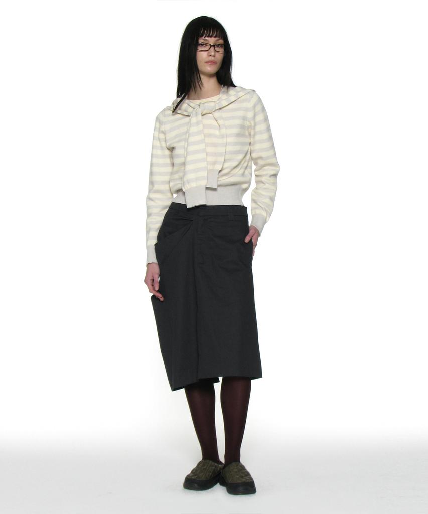 Partimento Woman Asymmetric Drape Panel Midi Skirt_Charcoal