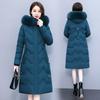 Middle-aged and elderly, big fur collar, hooded cotton-padded clothes for women, long over-knee thickened warm cotton-padded jackets, middle-aged mo
