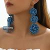 European & American Handmade Denim Rose Tassel Earrings - Fashionable Long Dangle Design