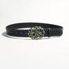 New Leather Heart-Shaped Belt Engraved Buckle Rivet Wide Waistband Belt Metal Rose Dress Waistband Gothic