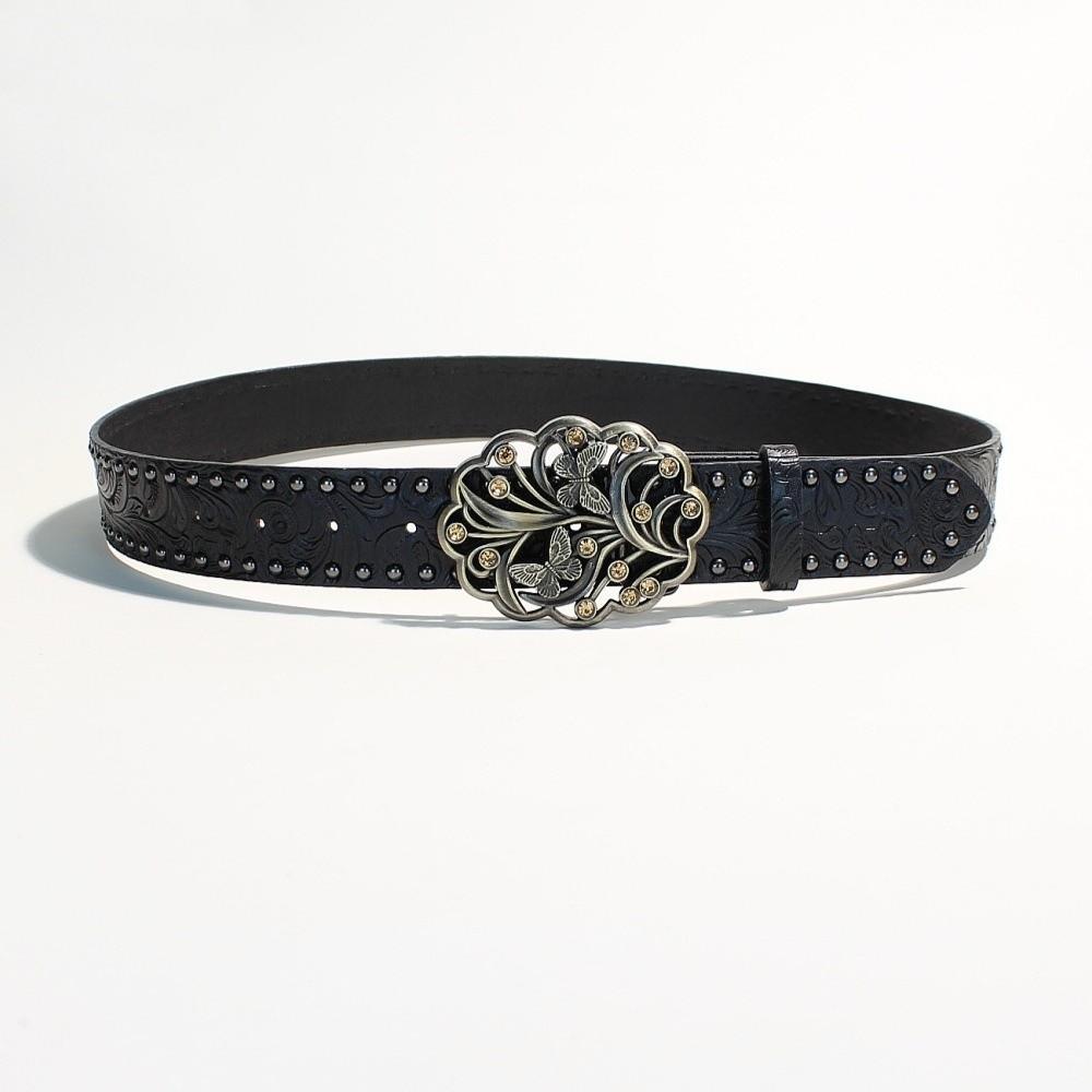 New Leather Heart-Shaped Belt Engraved Buckle Rivet Wide Waistband Belt Metal Rose Dress Waistband Gothic