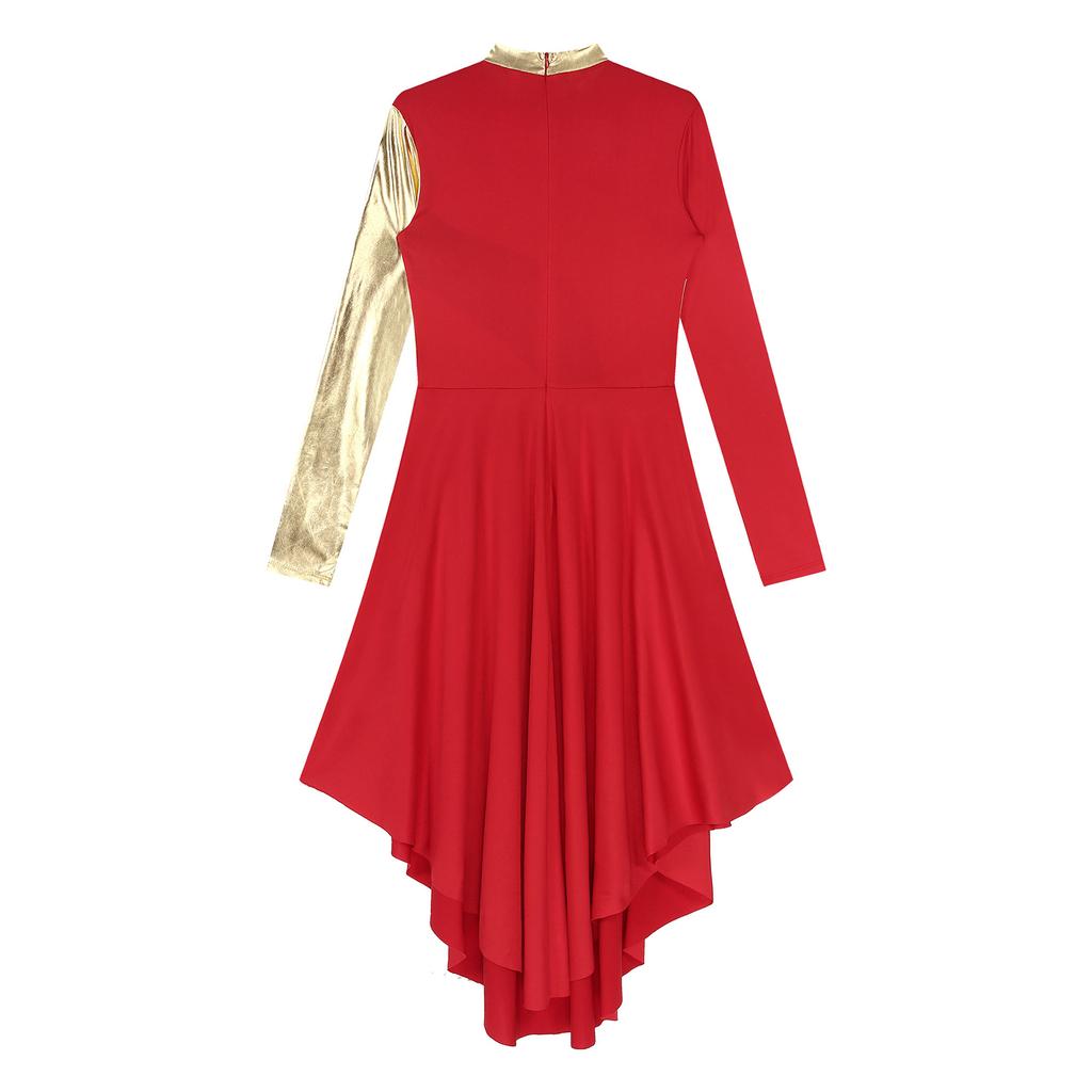 Women Color Block Liturgical Praise Dance Dress Church Worship Costume Lyrical Irregular Hem Dancewear