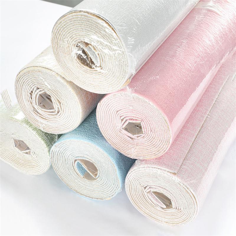 50cm*5m 3D Self-adhesive Thicken Waterproof Wallpaper Linen Textured Pure Color Home Decorative Refurbished Sticker