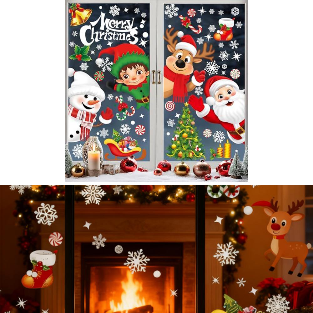 Festive Family Gatherings Christmas Window Stickers Festive Home Decor Child-Friendly Decor Easy Application Design