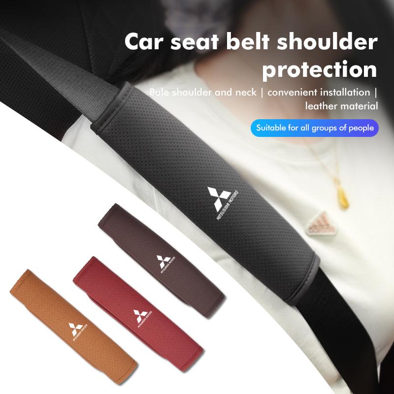 For Mitsubishi Car Leather Safety Belt Shoulder Protector Cover Padding Outlander Lancer L200 ASX Pajero Grandis Eclipse