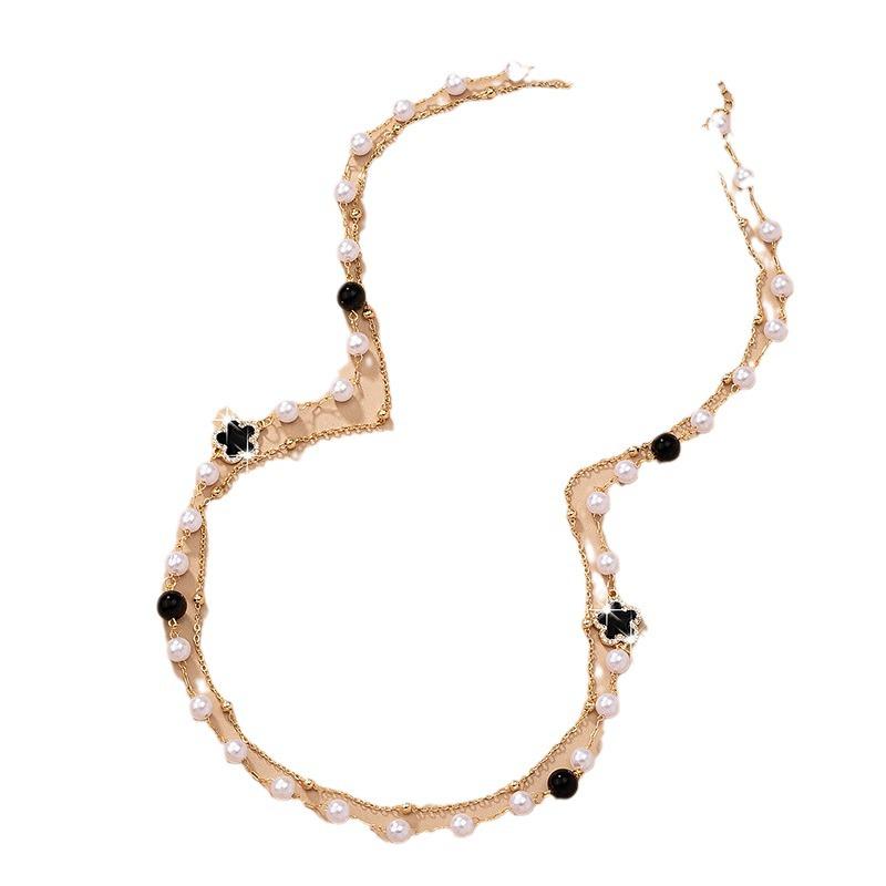 European-American Double-layer Pearl Flower Necklace: Elegant, Versatile Design for Daily Wear