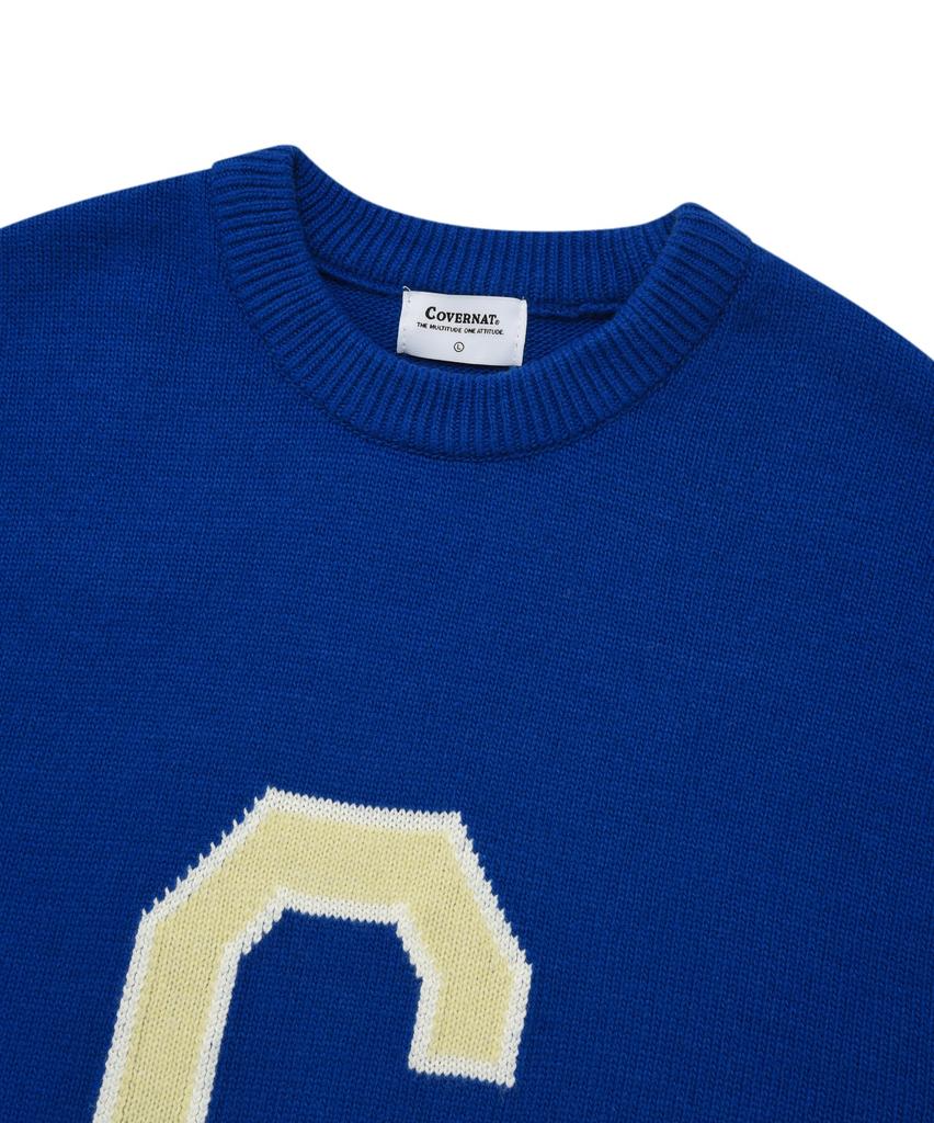 COVERNAT Lambswool C Logo Crewneck Knit Blue