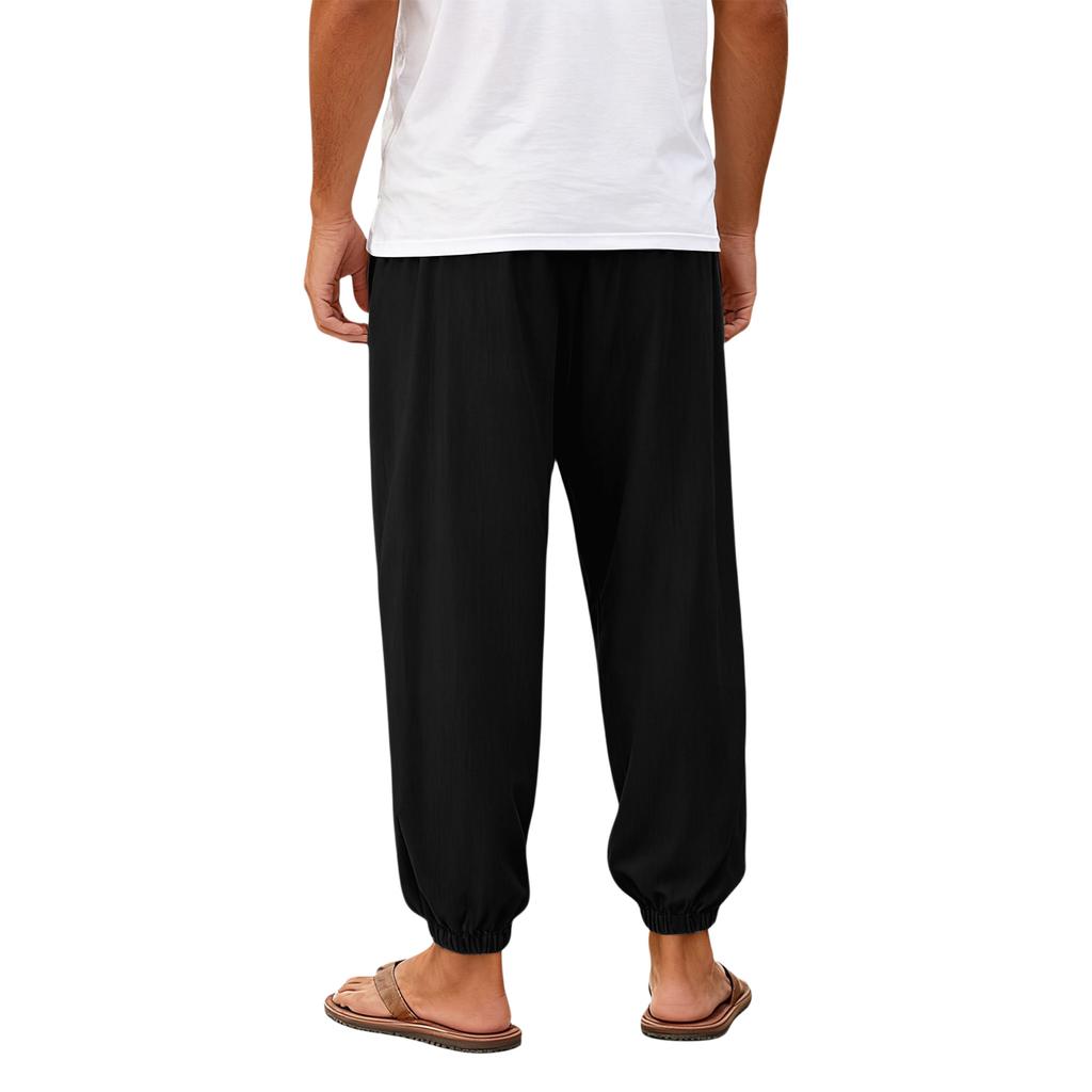Linen Pants Men Drawstring Waist Relaxed Fit Mens Linen Pants Casual Lightweight Mens Beach Pants Comfortable Men Linen Pants for Daily Wear
