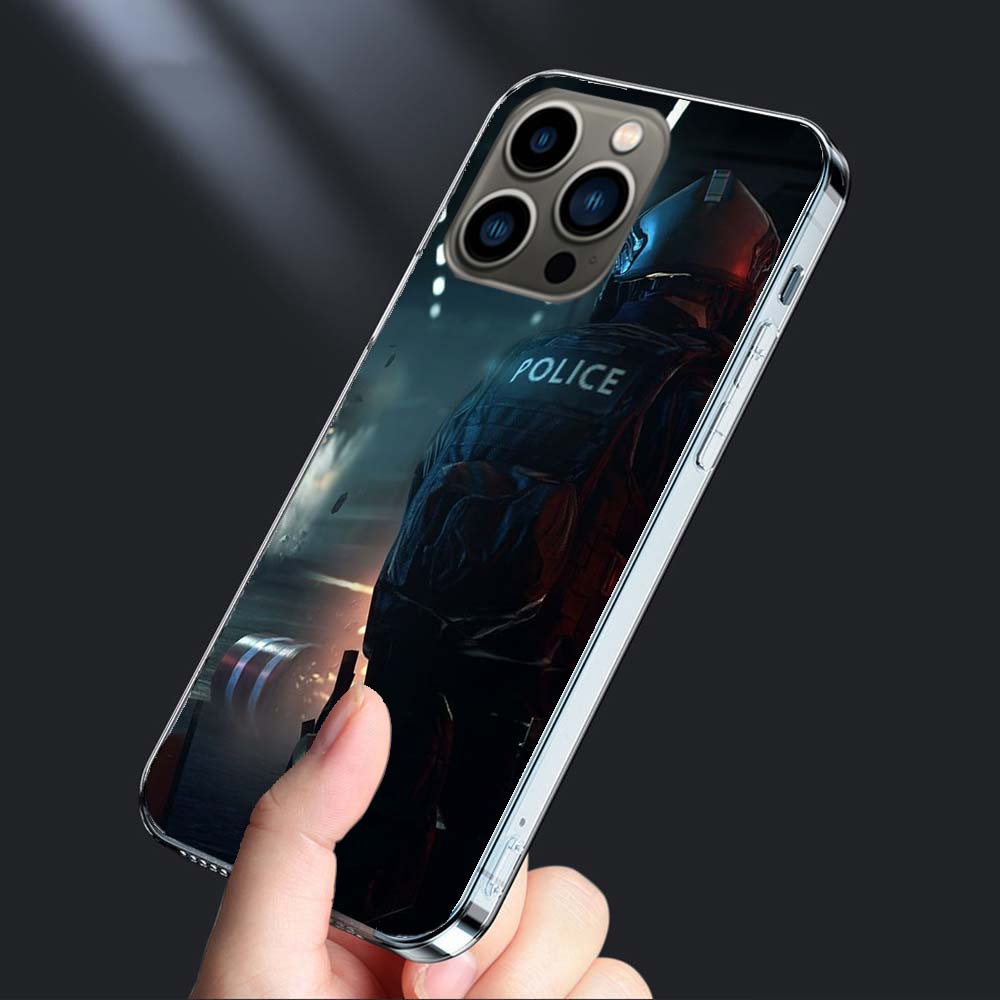 Police FBI Phone Case For Iphone 16E 15 Pro 14 Plus 17E 16 17 Pro Max Air 11 12 13 Mini Shockproof Capa Cute Cover TPU Clear