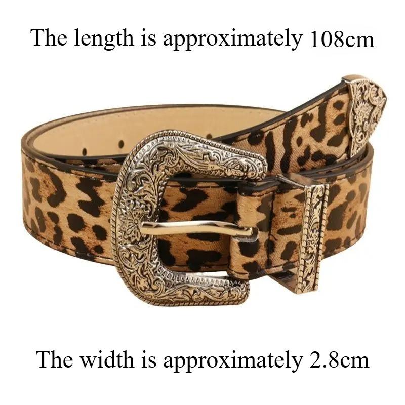 Retro women's fashion belt, casual multi-purpose jeans accessory belt, silver needle buckle, leopard print Pu leather belt