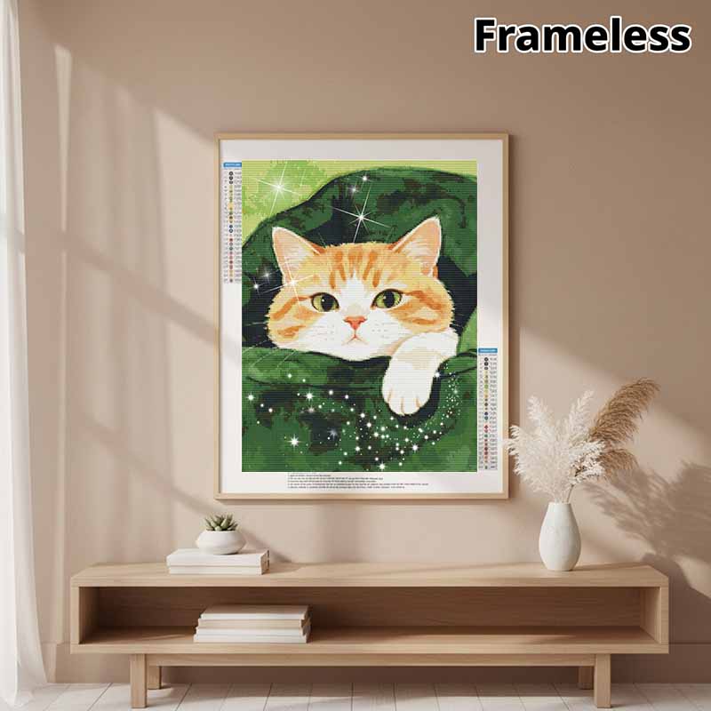 DIY Full Drill Diamond Painting Kit Cute Cat In Green Leaf Rhinestone Canvas Art for Cozy Room Decor Gift