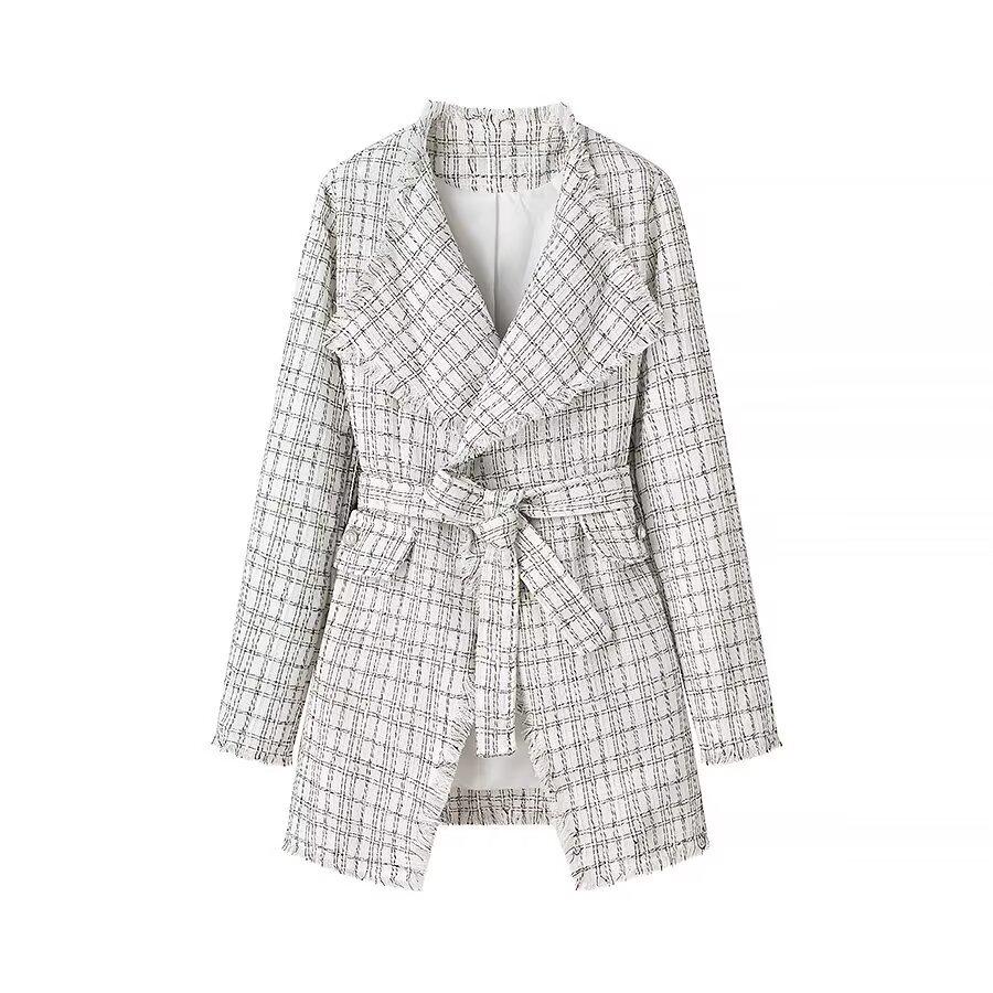 

Зимнее женское пальто средней длины в клетку «гусиная лапка» 2024 - Европейский и американский стиль Small