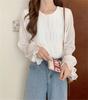 [SYitong] Shirt Blouse, Gathered Shirring Long Sleeve Chiffon Blouse, Lined, Sheer Sleeves, Lightweight Look, Frilled Shirt, Slimming Effect, Figure-F