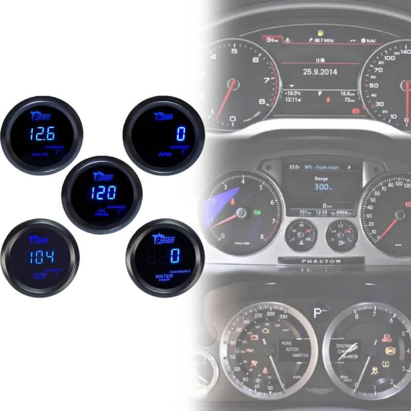 Universal 12v Car Gauge Kit With Water Oil Temp Speed Voltage For Racing Enthusiasts