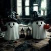 Ghost Statue Solar/Battery-Powered Weather Resistant Resin Whimsical Ghost Pumpkin Design Ornament Halloween