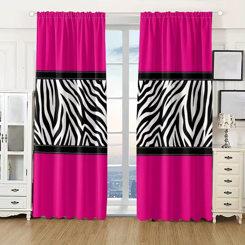 

2 Pcs Pink leopard print print curtains suitable for bedroom living room kitchen decoration home decoration window decoration 100*130 Rod Pocket 1pcs