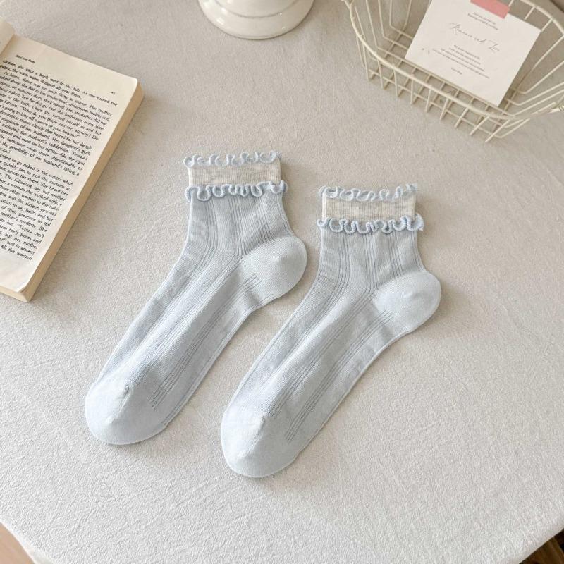 Summer Lightweight Ankle-length Ballet-style Mesh Open-weave Earflap Pile Socks, Sweet Socks Made of Pure Cotton