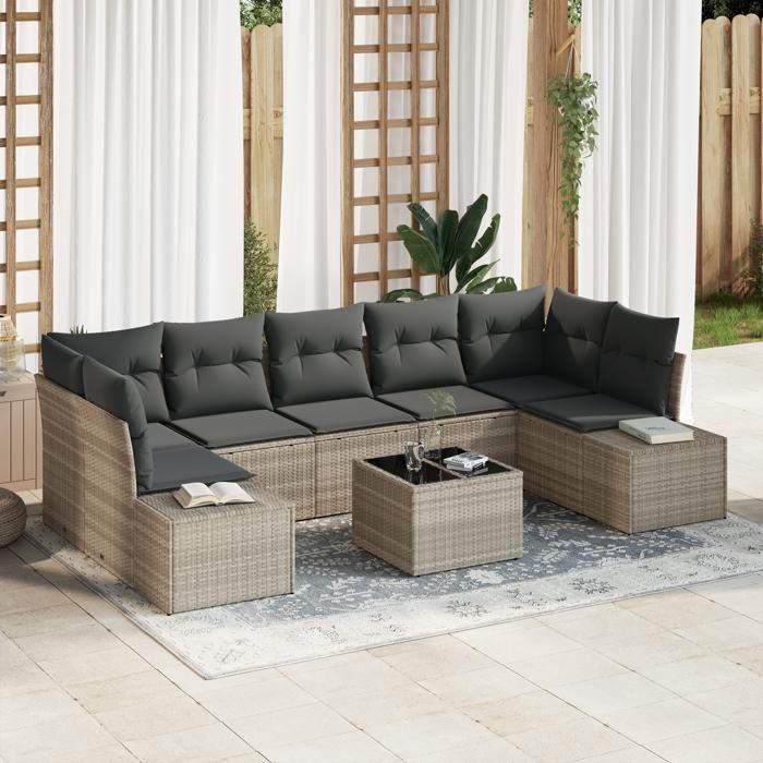 VidaXL Set de Canapé de Jardin 8 Pièces avec Coussins Gris Clair Poly Rattan 3346982