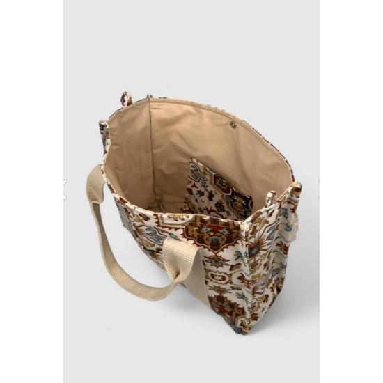 Antik Desen Cep Detaylı Askılı Tote Bag