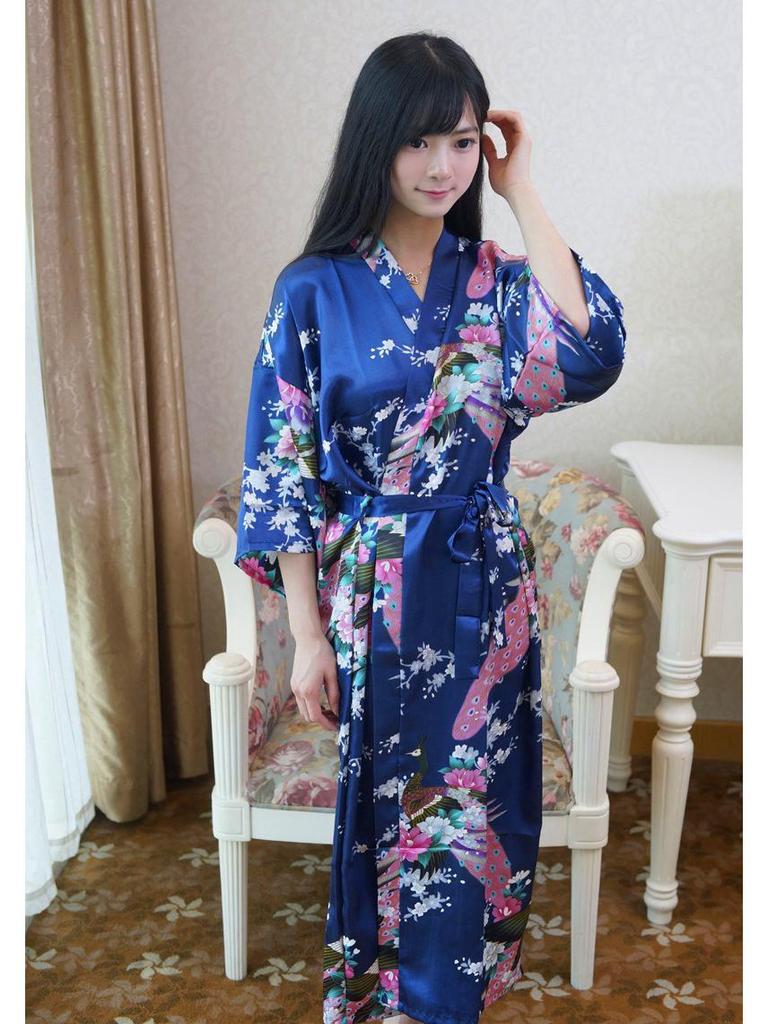 Damen Übergröße Pfau Tang Anzug Seiden-Ausgabe Bademantel Pyjama