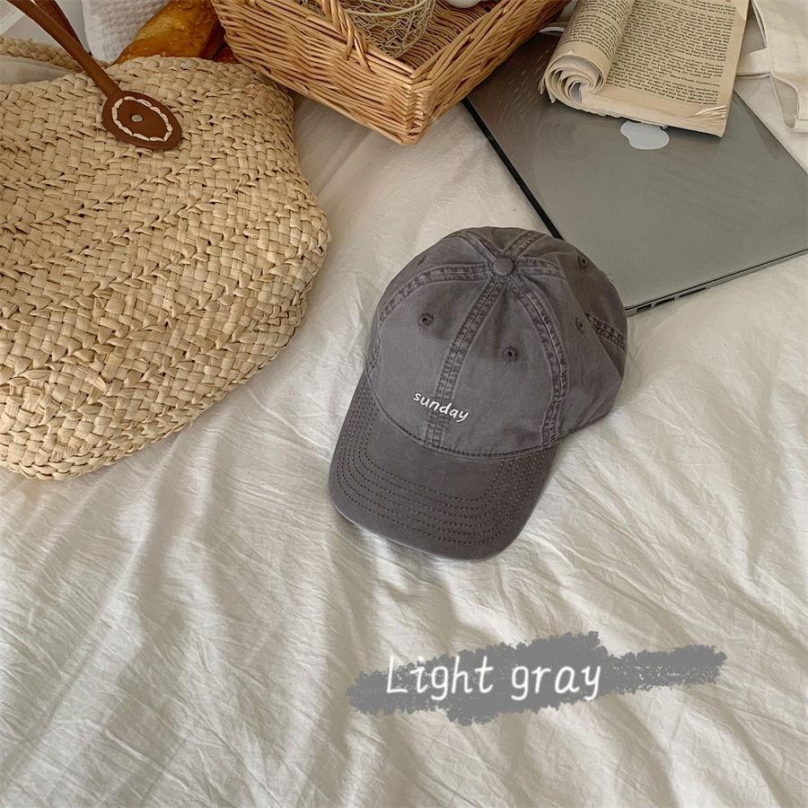 

Летняя воскресная вышитая буква универсальная кепка с козырьком от солнца бейсболка стираная женская ретро-тренд серый