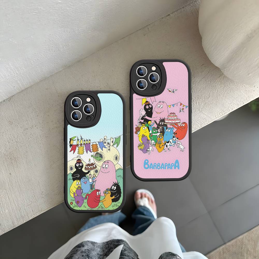 Cartoon Barbapapa Phone Case For IPhone 16 15 14 13 12 11 Pro Max Plus Leather Soft Cover