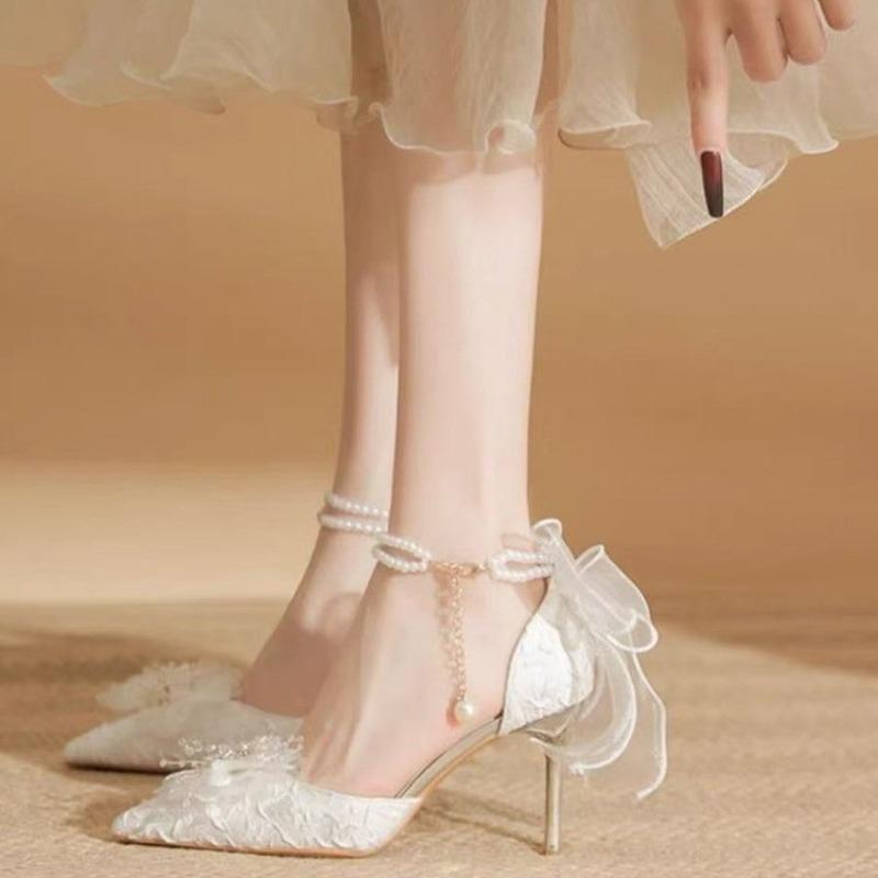 Fashion 2025  Pointed Toe Bow  Women's Stiletto Hee Elegant Large Size Thin Heel Shoes For Women