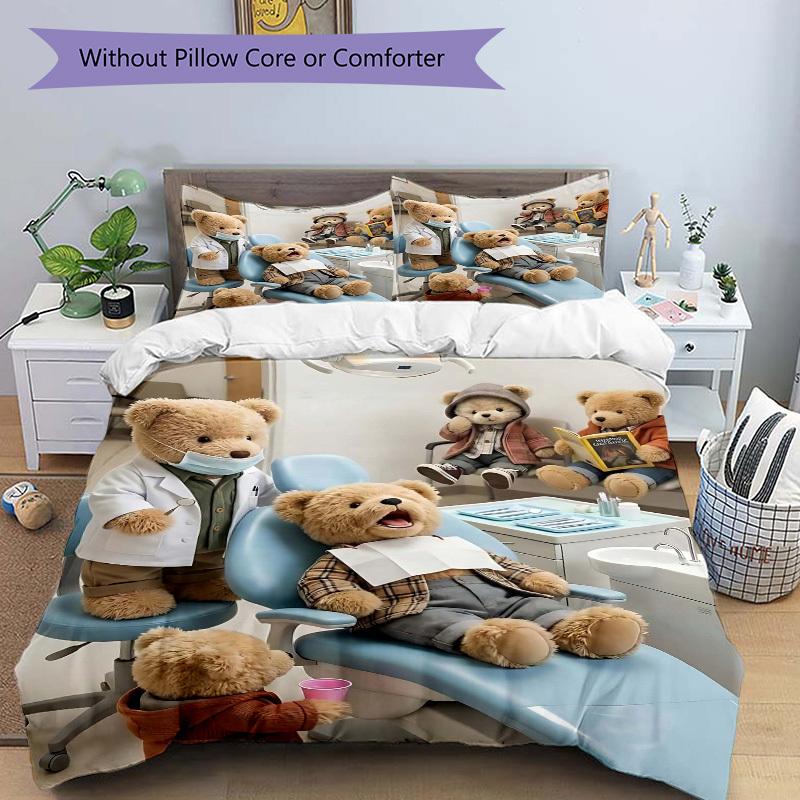 3pcs Anime Teddy Bear Bedding Set - Includes One Quilt Cover and Two Pillowcases (No Core) - Perfect for Bedroom and Guest Room Decoration,