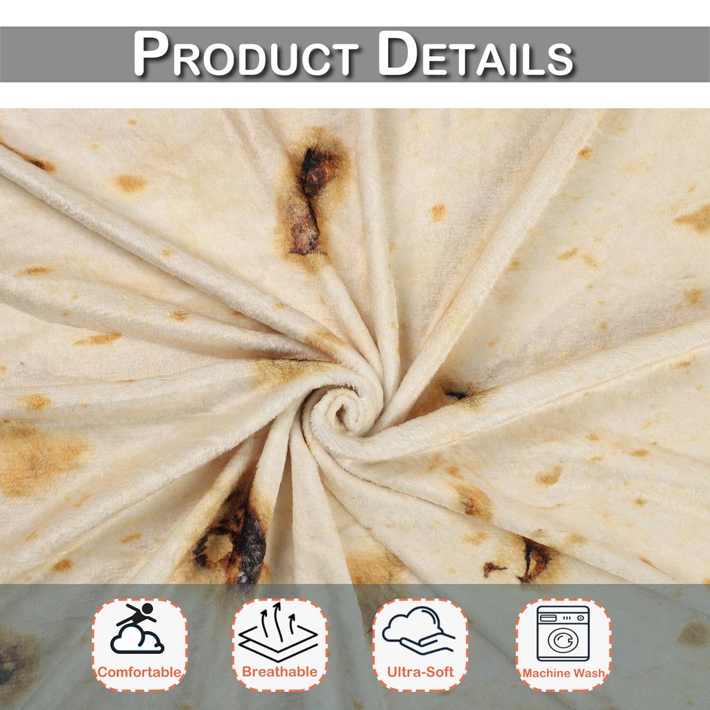 Double Sided Soft Flannel Giant Flour Blanket Burritos Tortilla Throw 285 GSM Taco Blankets Fly Pie Pizza Warm Wrap Food Blanket