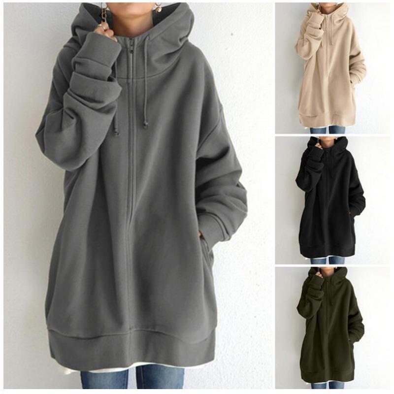 Casual Lange Hoodie met Volledige Rits voor Lente/Herfst in Meerkleurig, Maten S-5XL