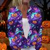 Women's Halloween Print Long Sleeve Knit Cardigan Button Up Sweater Coat Lightweight Comfortable Fit Seasonal Outerwear