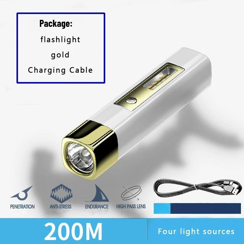 Hochleistungs-LED-Taschenlampe mit starkem Seitenlicht, USB-wiederaufladbare Taschenlampe, ultrahelle Lampe, Mini-tragbare Laterne, Notfall-Outdoor