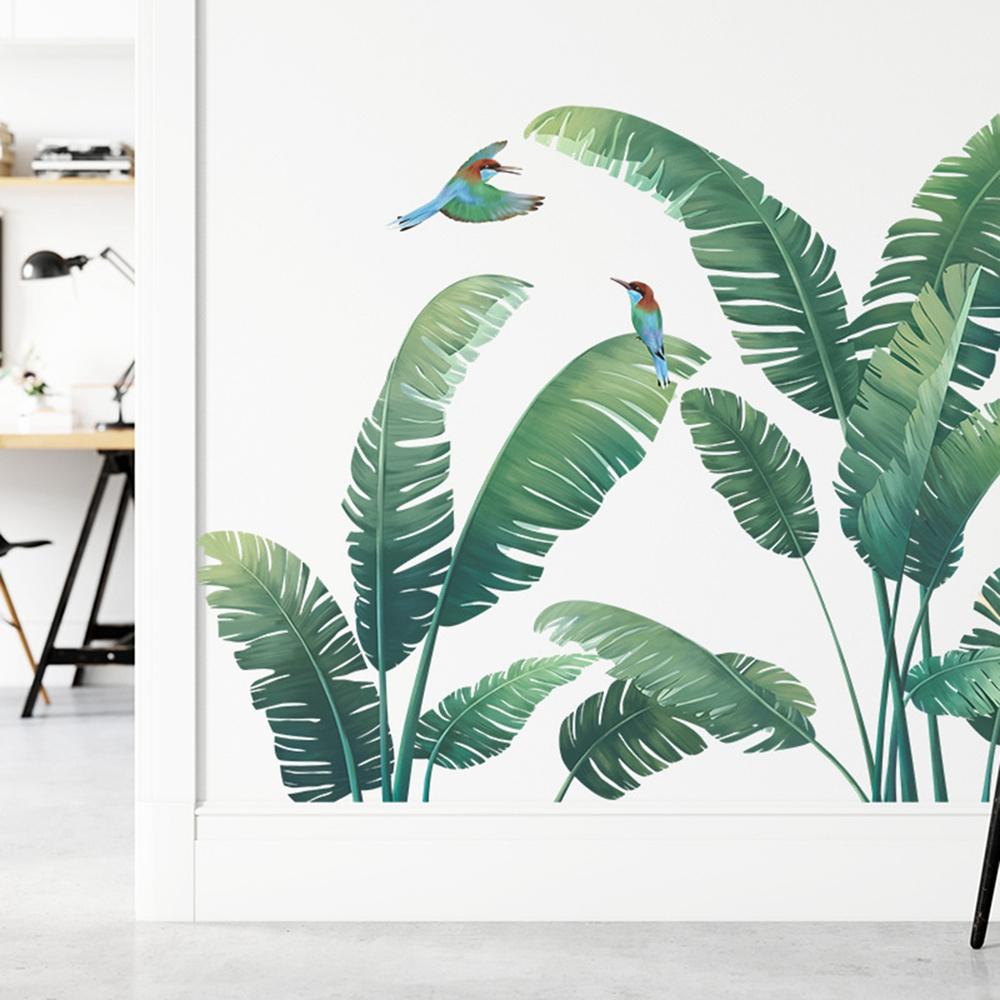 Tropical Plant Leaves Wall Sticker Living Room Bedroom Home Decor Rainforest Green Plants Window Wall Decal Wall Mural