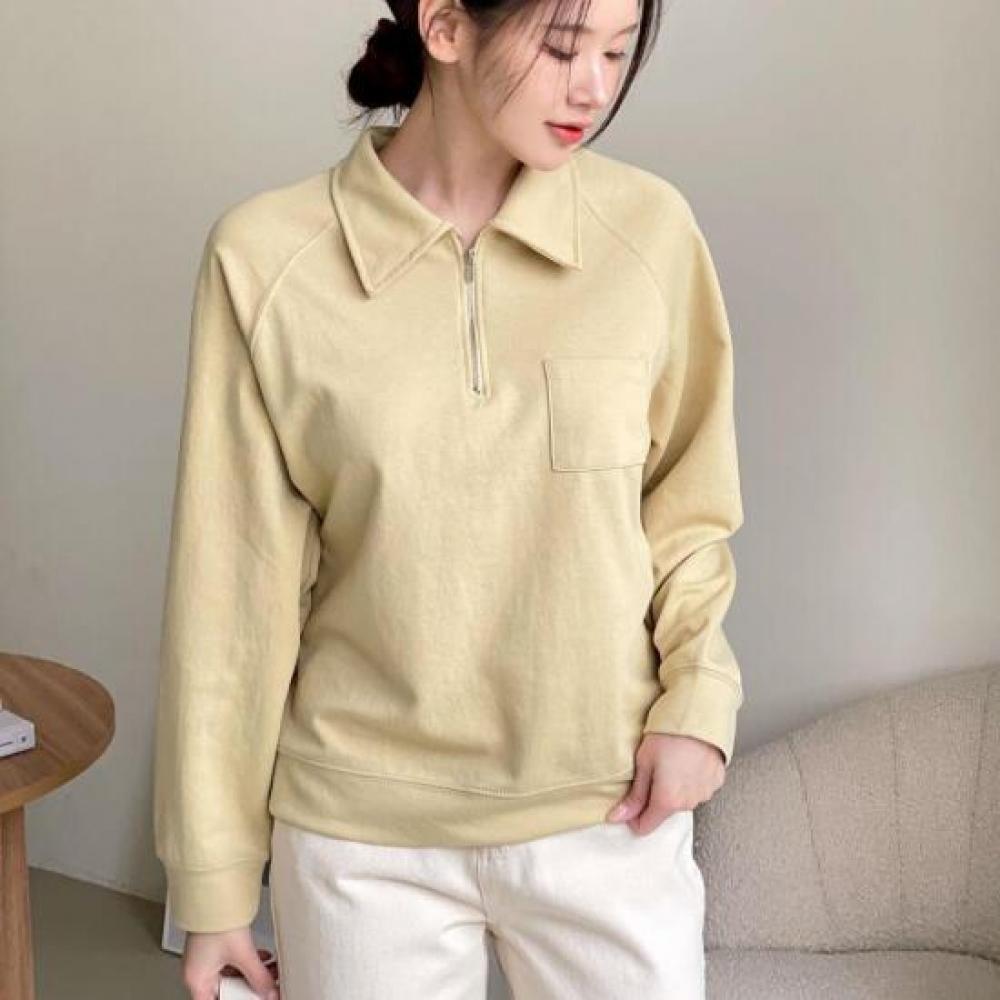 New Arrivals Open Run Half Zip Raglan Solid Color Crew Neck Sweatshirt Light Y