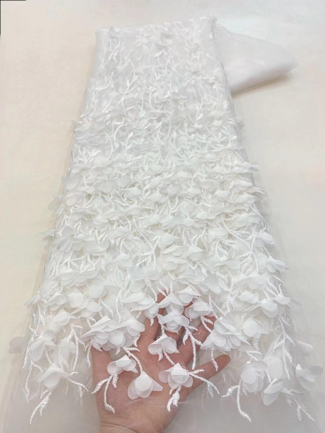 

5 Yard 3D Flowers Lace Fabric High Quality Net African Lace Fabric with Beads Lace Fabrics for DIY Sewing Wedding Dress 5yard