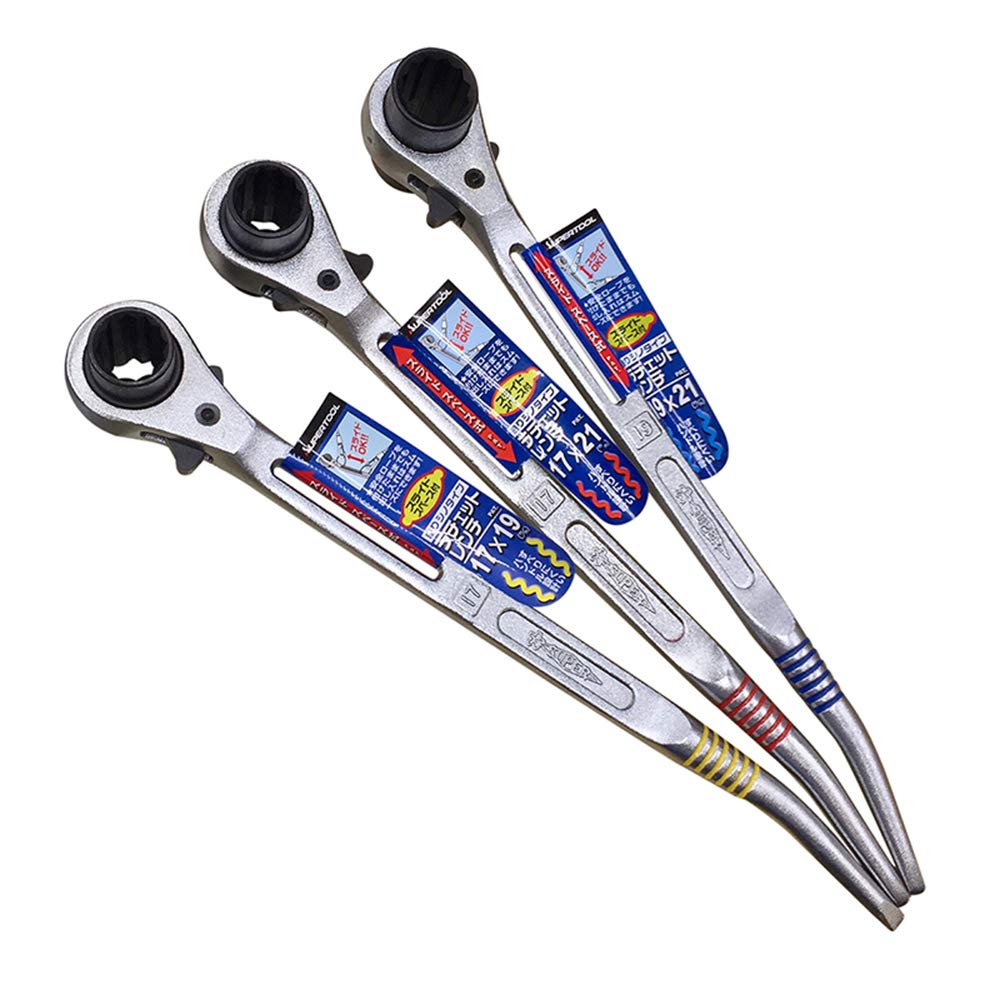 Super Tool Ratchet Regular with Slide Curved Chino Type Double-Ended Wrench, Size, Space, RNB-1719RK