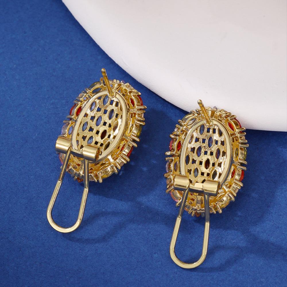 Glaring Ear Studs Oval Shape Ear Jewelry Simple Colorful Zircon Earring  Mom